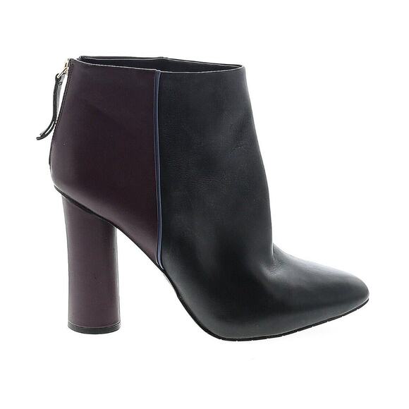 Cabi Bisset Ankle Boots Block Heel Booties Leather Heels Black Purple/Burg Sz 10 - Picture 1 of 2